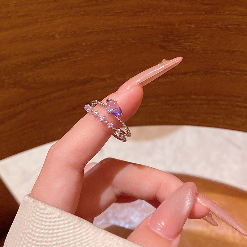 New exquisite zircon flower women's ring opening adjustable versatile love ring