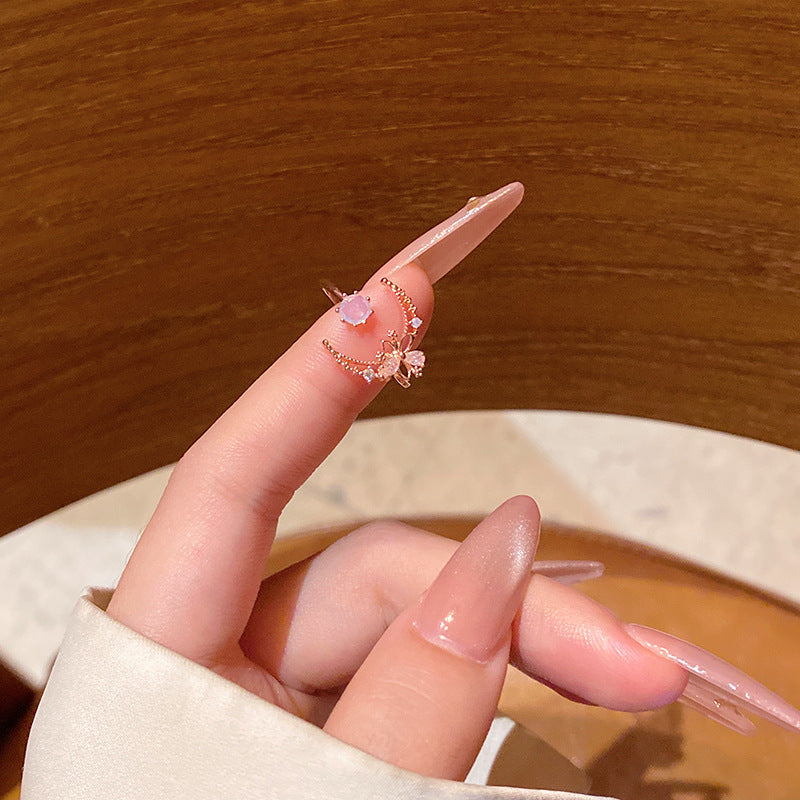 New exquisite zircon flower women's ring opening adjustable versatile love ring