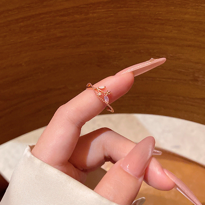 New exquisite zircon flower women's ring opening adjustable versatile love ring