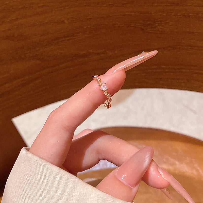 New exquisite zircon flower women's ring opening adjustable versatile love ring