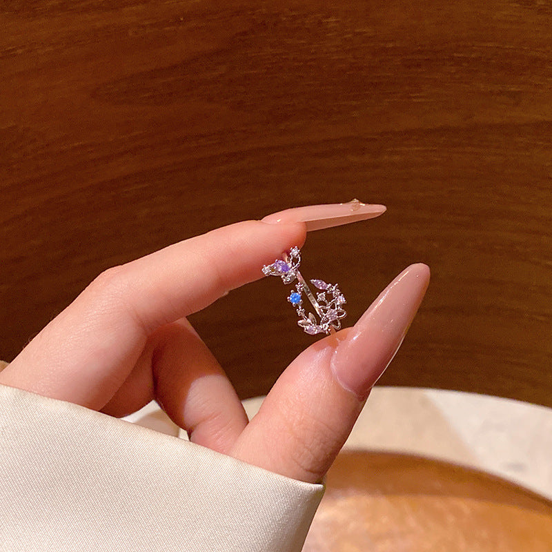 New exquisite zircon flower women's ring opening adjustable versatile love ring