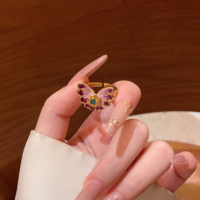 New exquisite zircon flower women's ring opening adjustable versatile love ring