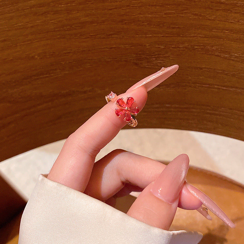 New exquisite zircon flower women's ring opening adjustable versatile love ring