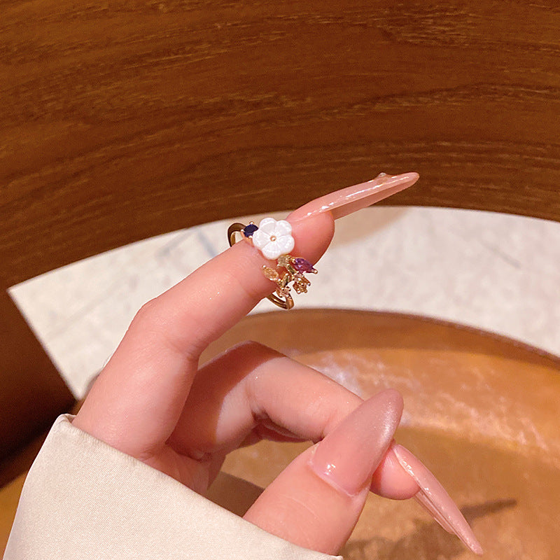New exquisite zircon flower women's ring opening adjustable versatile love ring
