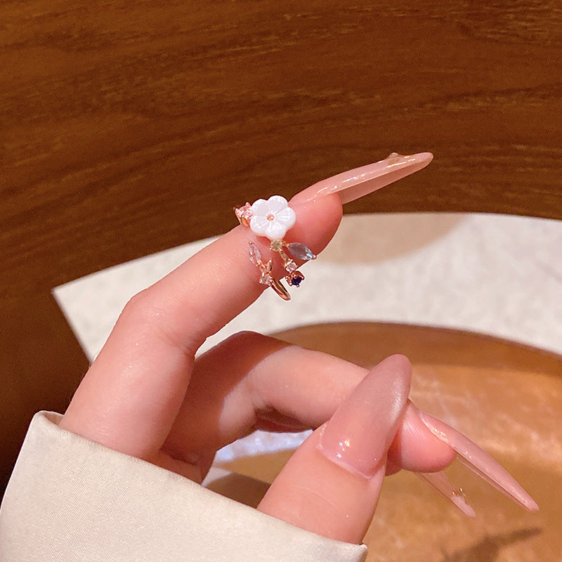 New exquisite zircon flower women's ring opening adjustable versatile love ring