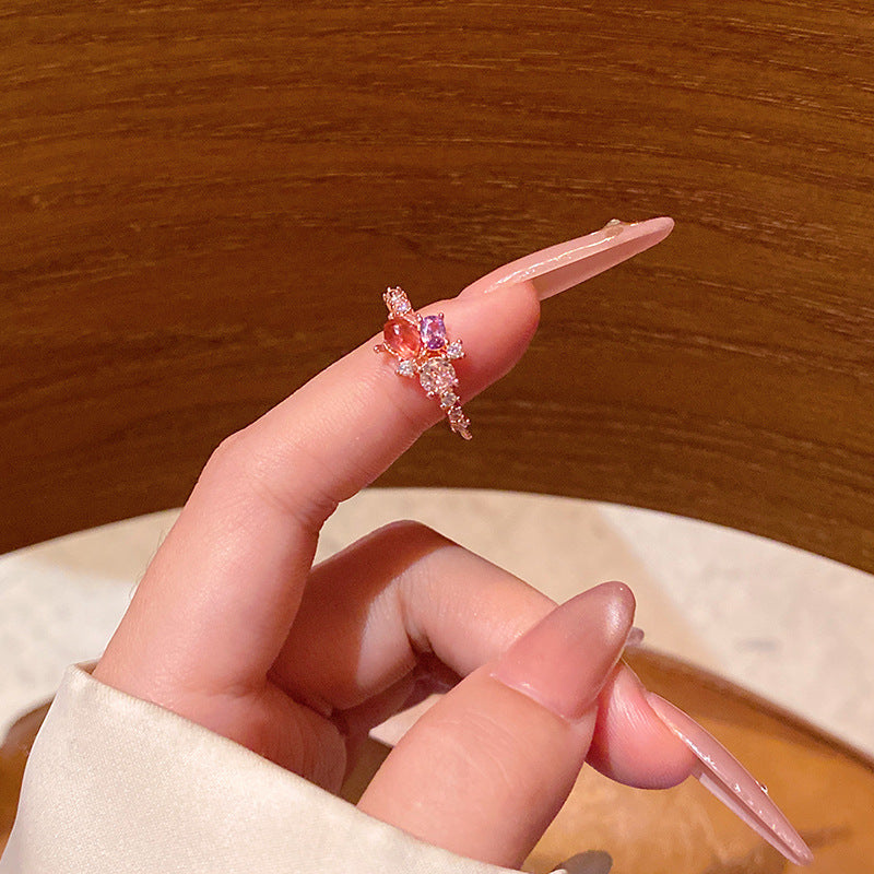New exquisite zircon flower women's ring opening adjustable versatile love ring