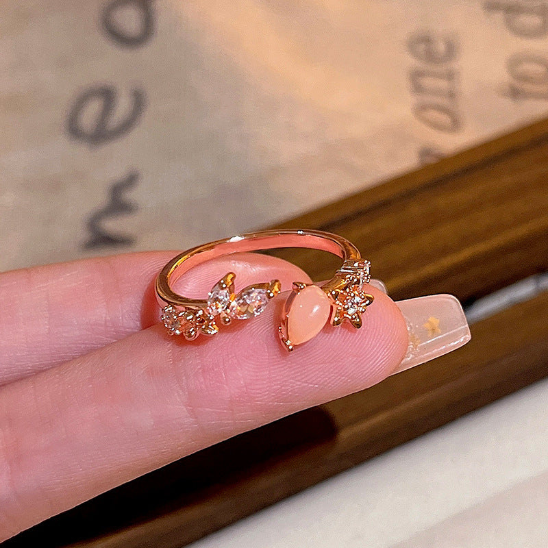 New exquisite zircon flower women's ring opening adjustable versatile love ring