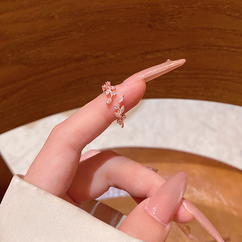 New exquisite zircon flower women's ring opening adjustable versatile love ring