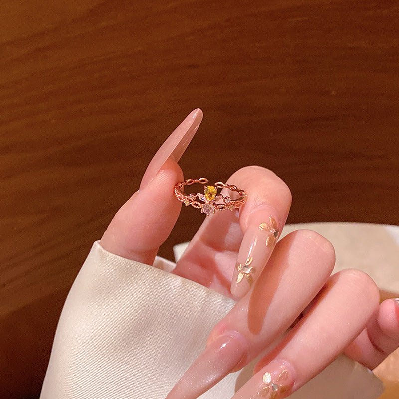 New exquisite zircon flower women's ring opening adjustable versatile love ring