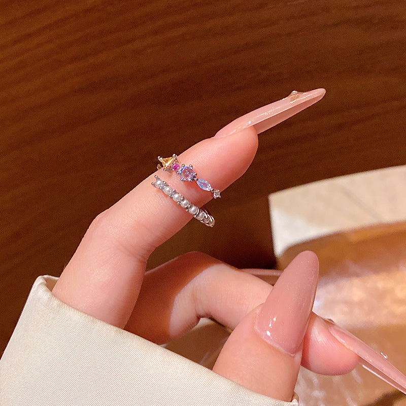 New exquisite zircon flower women's ring opening adjustable versatile love ring