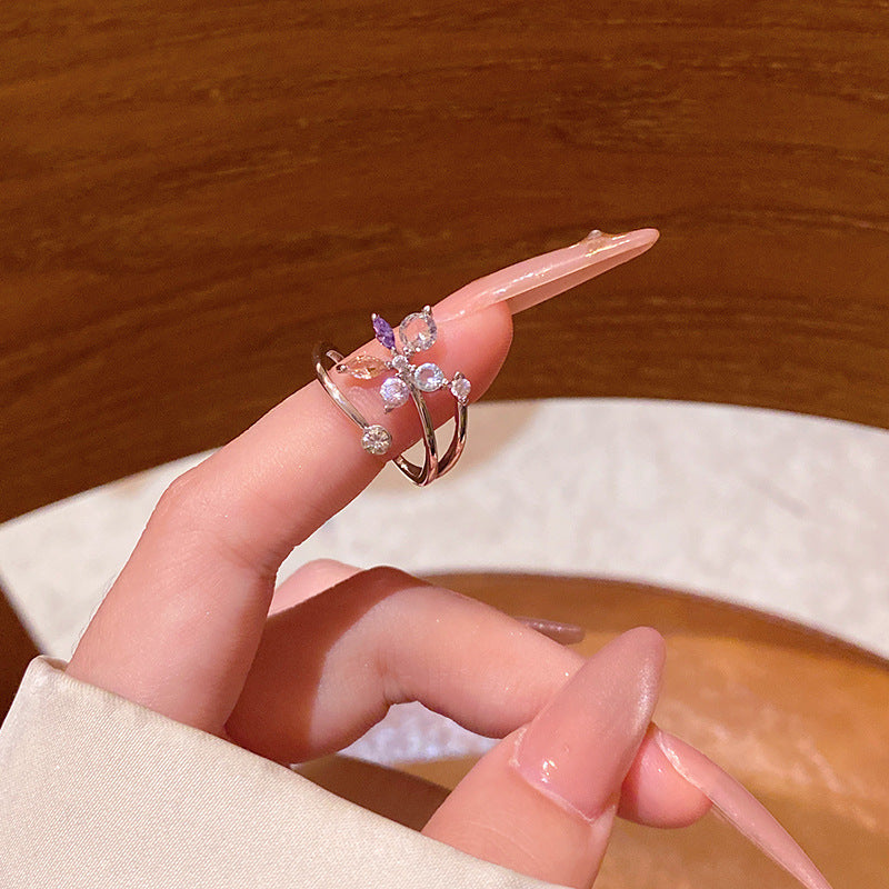 New exquisite zircon flower women's ring opening adjustable versatile love ring