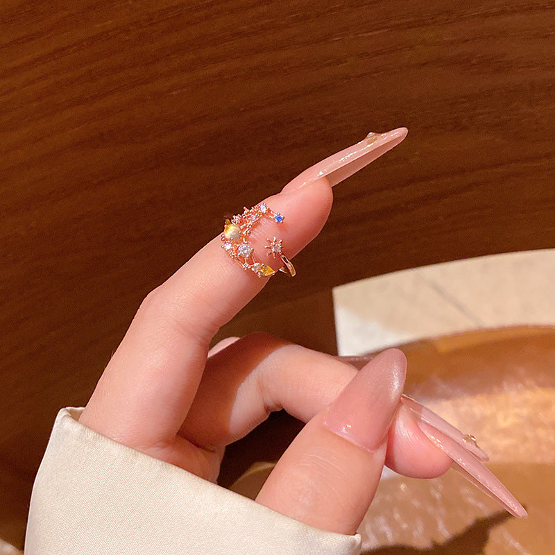 New exquisite zircon flower women's ring opening adjustable versatile love ring