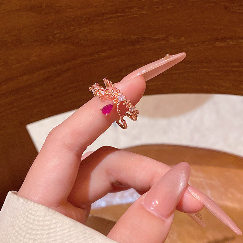 New exquisite zircon flower women's ring opening adjustable versatile love ring
