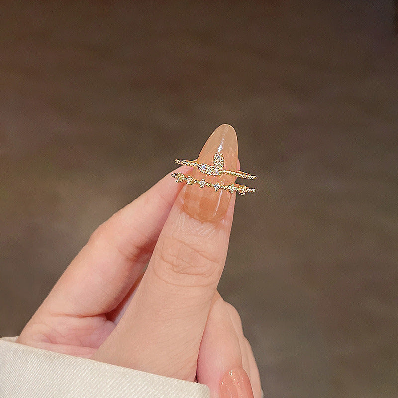Pearl women's ring niche ins style exquisite zircon ring open ring