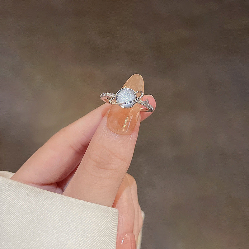 Pearl women's ring niche ins style exquisite zircon ring open ring