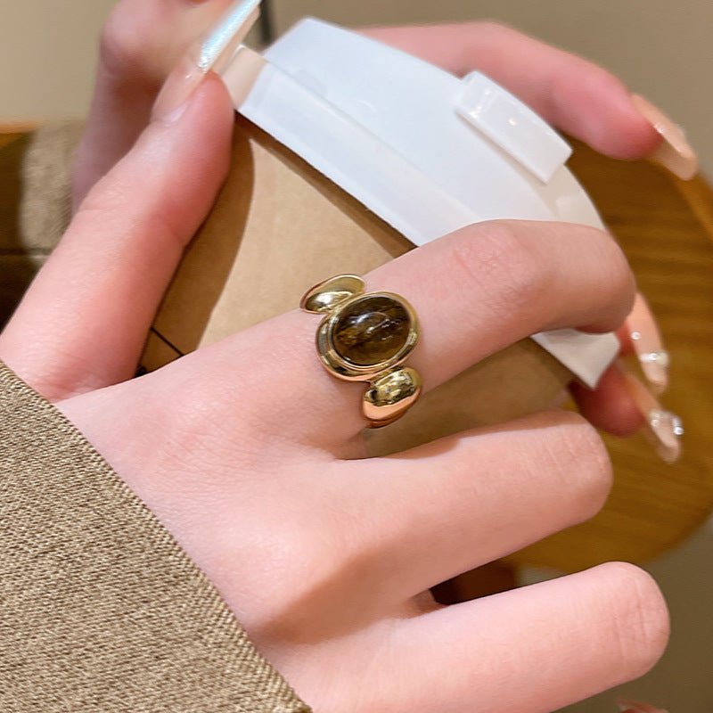 Pearl women's ring niche ins style exquisite zircon ring open ring