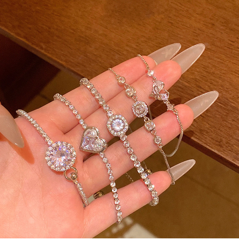 Light luxury pearl glitter zircon heart bracelet crystal women's bracelet
