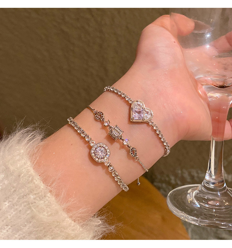 Light luxury pearl glitter zircon heart bracelet crystal women's bracelet