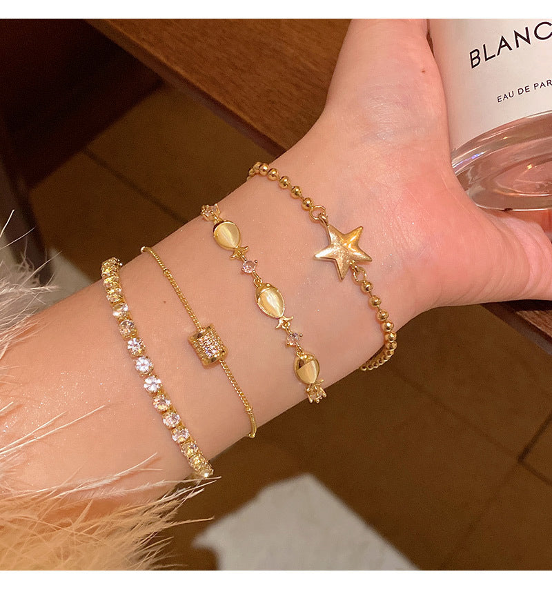 Light luxury pearl glitter zircon heart bracelet crystal women's bracelet