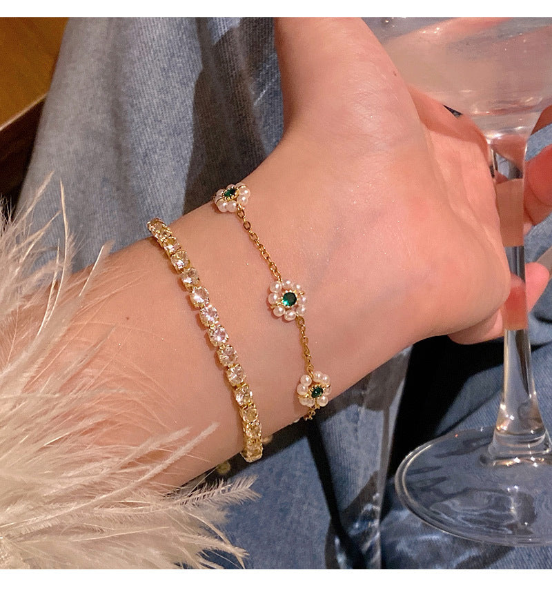 Light luxury pearl glitter zircon heart bracelet crystal women's bracelet