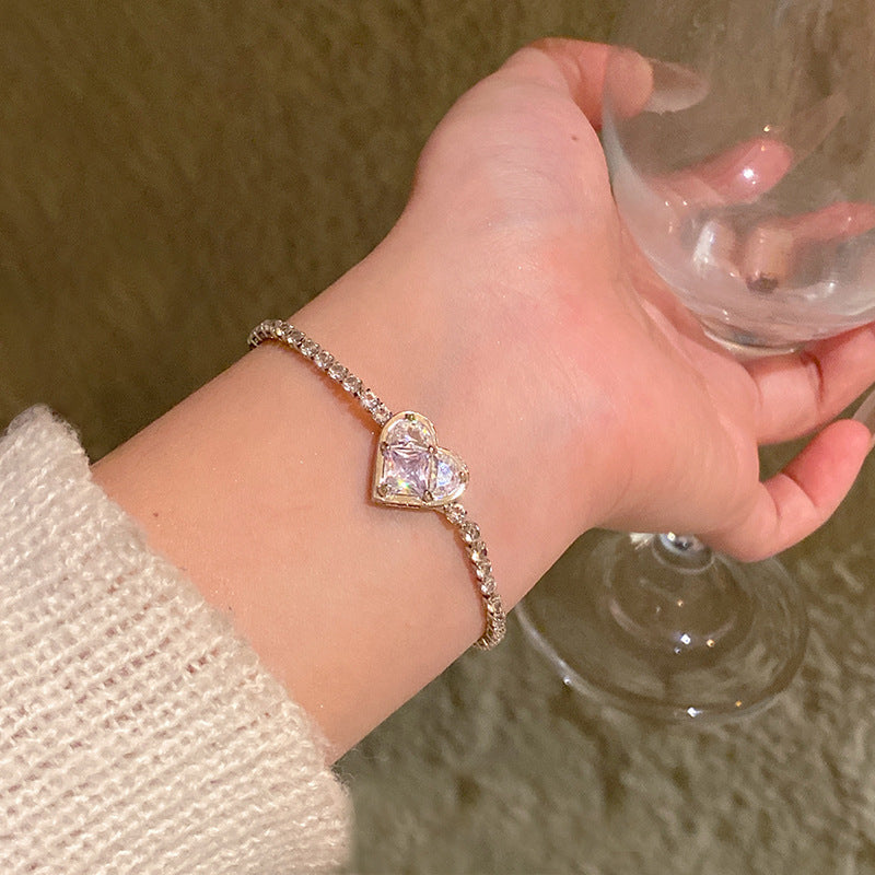 Light luxury pearl glitter zircon heart bracelet crystal women's bracelet