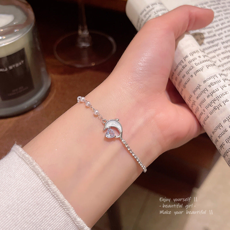 Light luxury pearl glitter zircon heart bracelet crystal women's bracelet