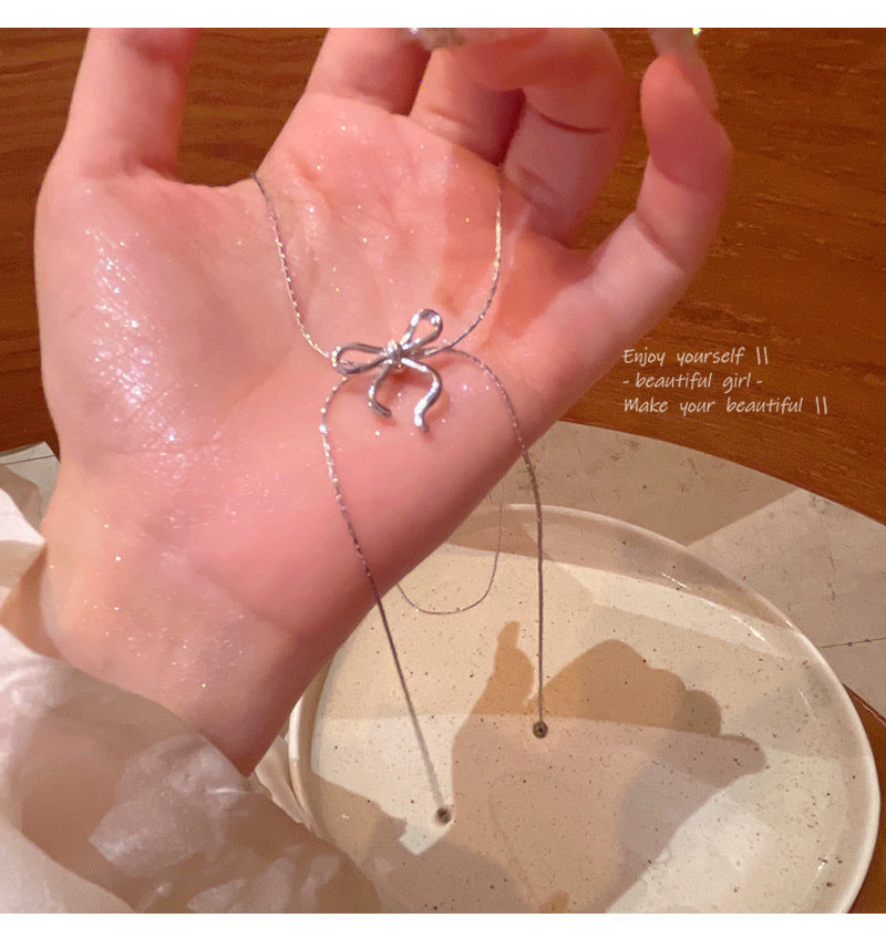 Simple bow niche high-end clavicle net celebrity same necklace
