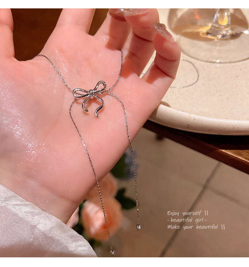 Simple bow niche high-end clavicle net celebrity same necklace