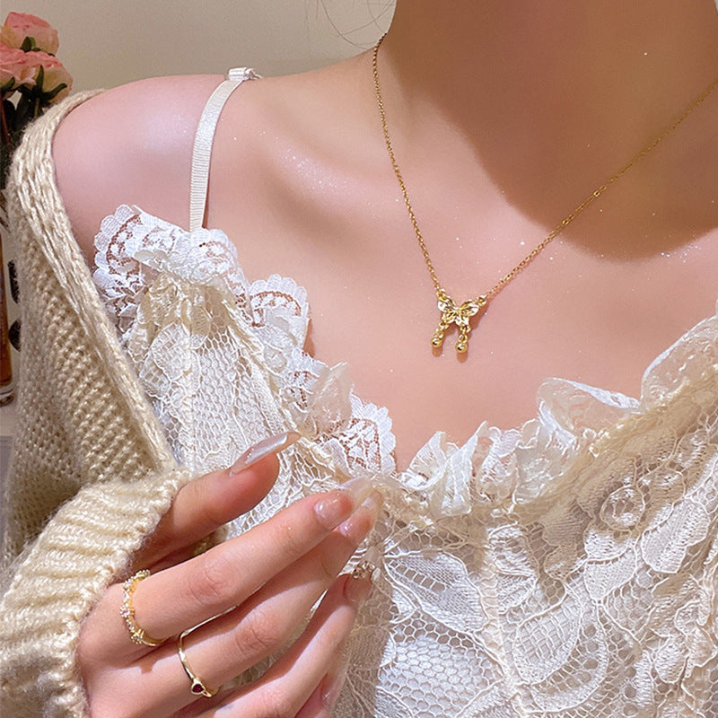 Women's series zircon imitation pearl titanium steel alloy necklace hot sale wholesale