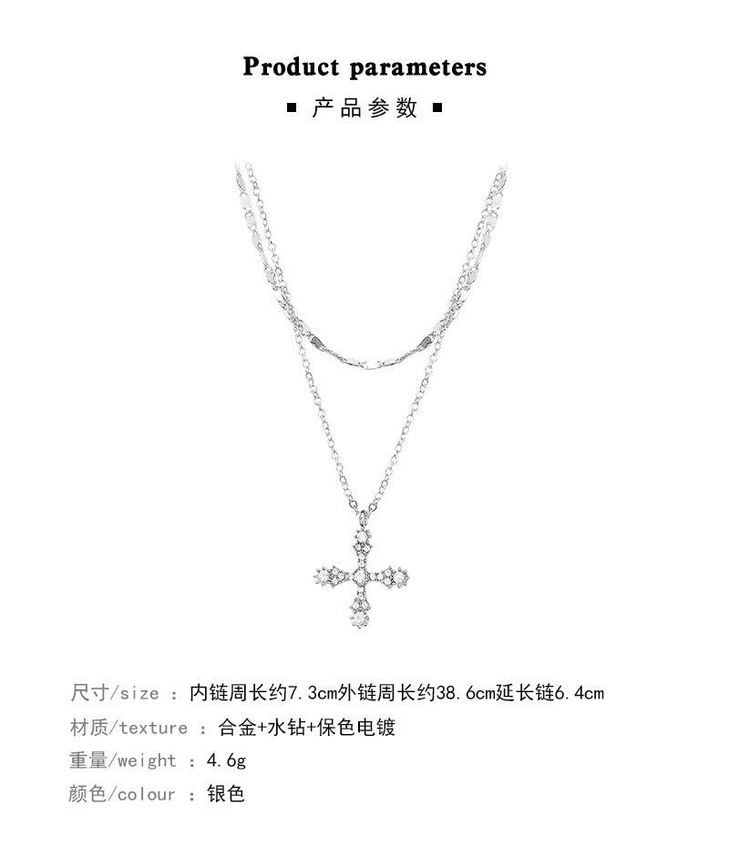 Light luxury niche super flash zircon cross necklace
