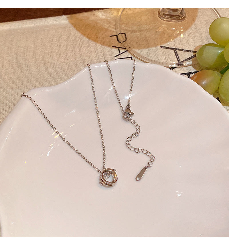 Titanium steel necklace simple and versatile temperament diamond pendant
