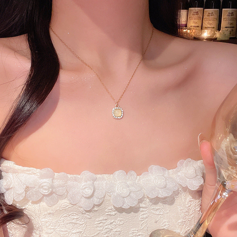 Women's series zircon imitation pearl titanium steel alloy necklace hot sale wholesale