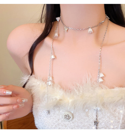 Light luxury niche high-end long tassel lily of the valley necklace