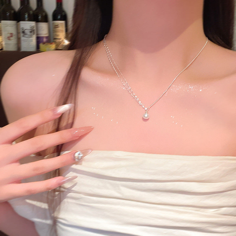 Women's series zircon imitation pearl titanium steel alloy necklace hot sale wholesale