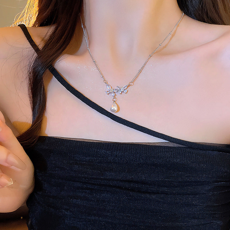 Women's series zircon imitation pearl titanium steel alloy necklace hot sale wholesale