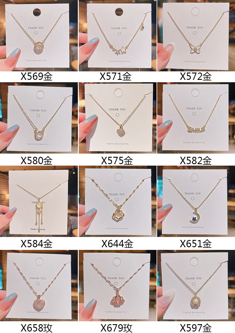 Women's series zircon imitation pearl titanium steel alloy necklace hot sale wholesale