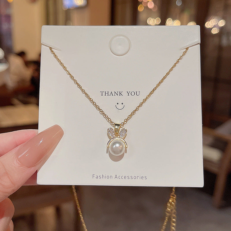 Women's series zircon imitation pearl titanium steel alloy necklace hot sale wholesale