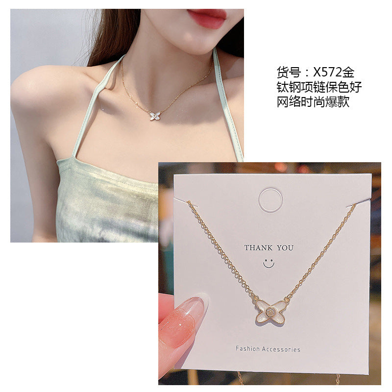 Women's series zircon imitation pearl titanium steel alloy necklace hot sale wholesale