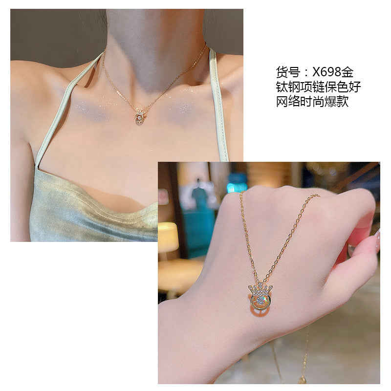 Women's series zircon imitation pearl titanium steel alloy necklace hot sale wholesale