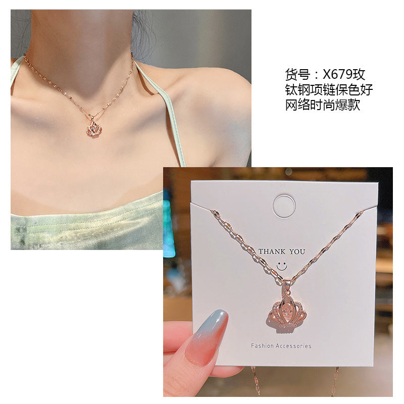 Women's series zircon imitation pearl titanium steel alloy necklace hot sale wholesale