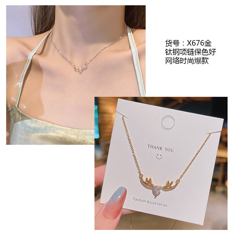 Women's series zircon imitation pearl titanium steel alloy necklace hot sale wholesale