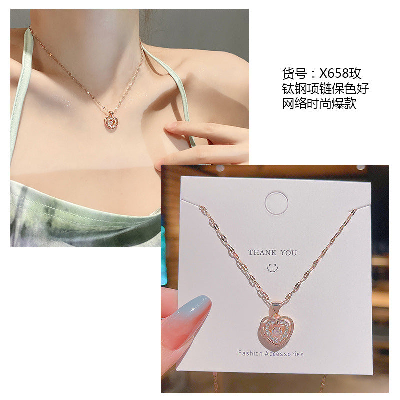 Women's series zircon imitation pearl titanium steel alloy necklace hot sale wholesale