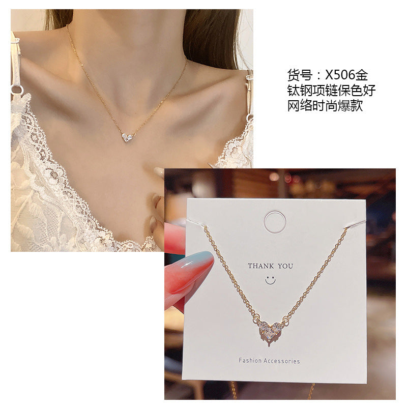 Women's series zircon imitation pearl titanium steel alloy necklace hot sale wholesale