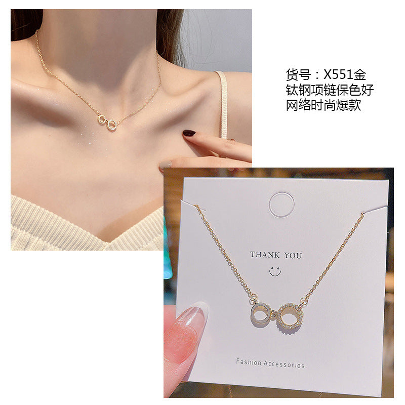 Women's series zircon imitation pearl titanium steel alloy necklace hot sale wholesale
