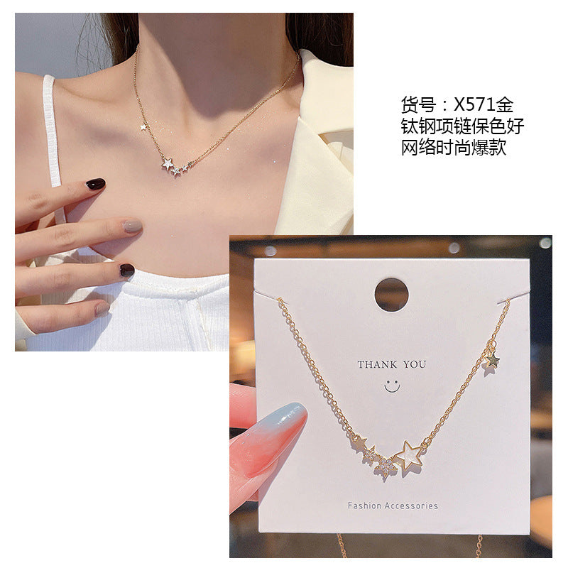 Women's series zircon imitation pearl titanium steel alloy necklace hot sale wholesale