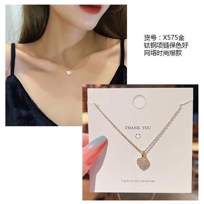 Women's series zircon imitation pearl titanium steel alloy necklace hot sale wholesale