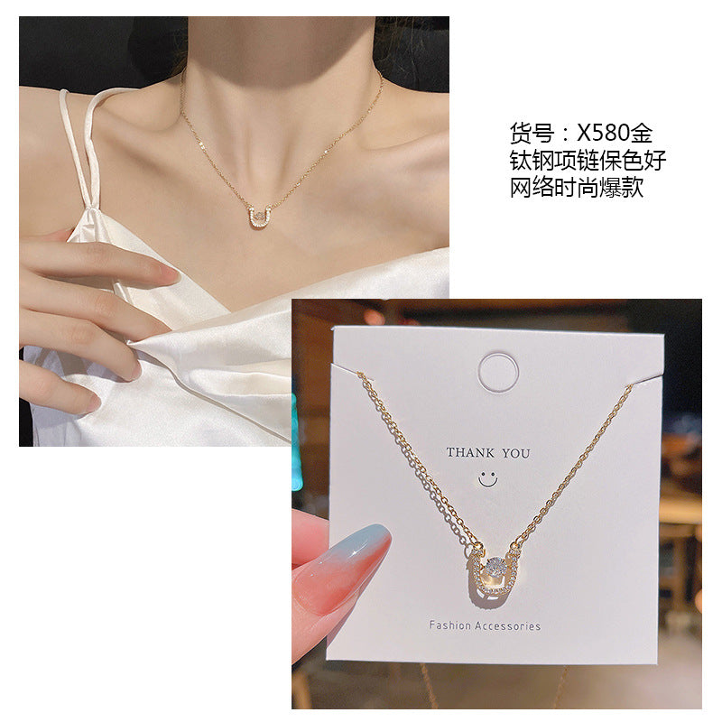 Women's series zircon imitation pearl titanium steel alloy necklace hot sale wholesale