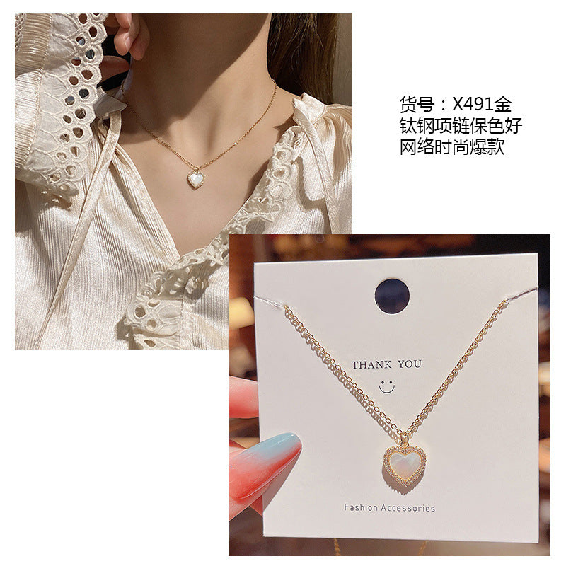 Women's series zircon imitation pearl titanium steel alloy necklace hot sale wholesale