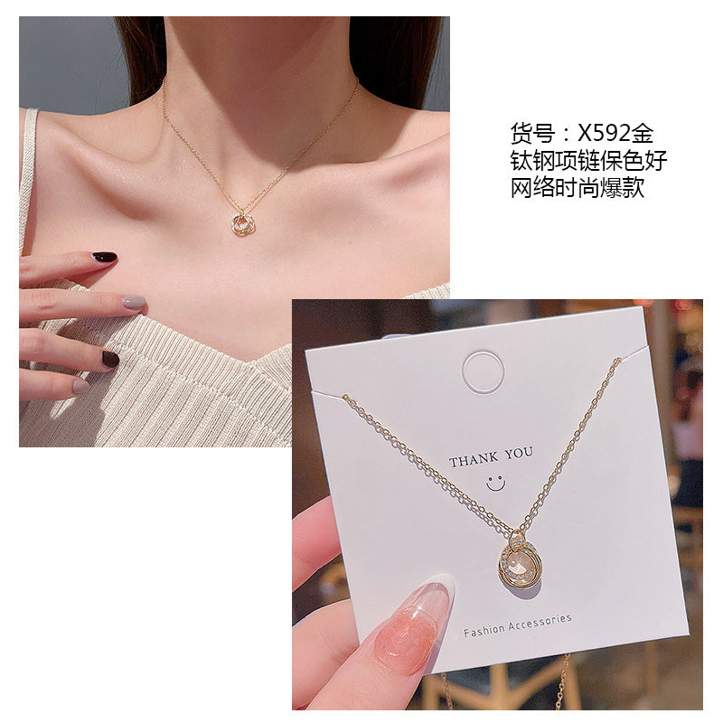 Women's series zircon imitation pearl titanium steel alloy necklace hot sale wholesale