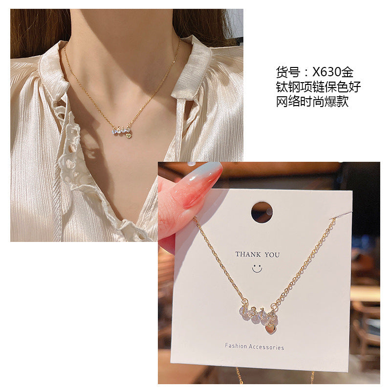 Women's series zircon imitation pearl titanium steel alloy necklace hot sale wholesale